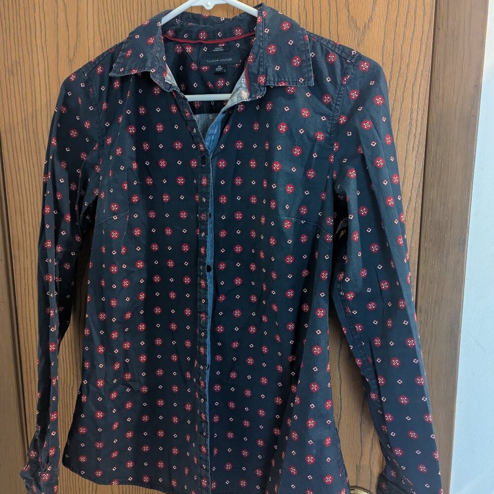 Tommy Hilfiger Button Down‎ Fitted Red Blue Top-XS